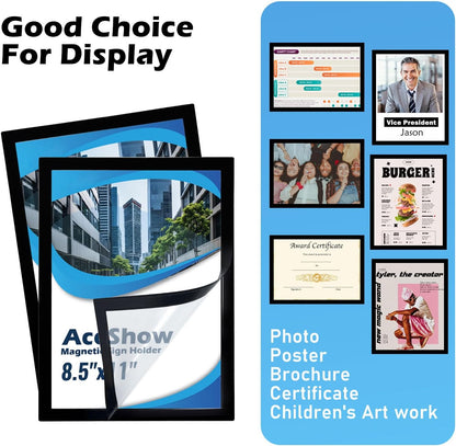 Magnetic Sign Holder - 8.5×11" Wall Mounted Self-Adhesive Magnetic Paper Holder,Transparent Wall Display Frame with Black Edge,Suitable for Office, Store, Mall, Home (8.5"x11" 12pack)