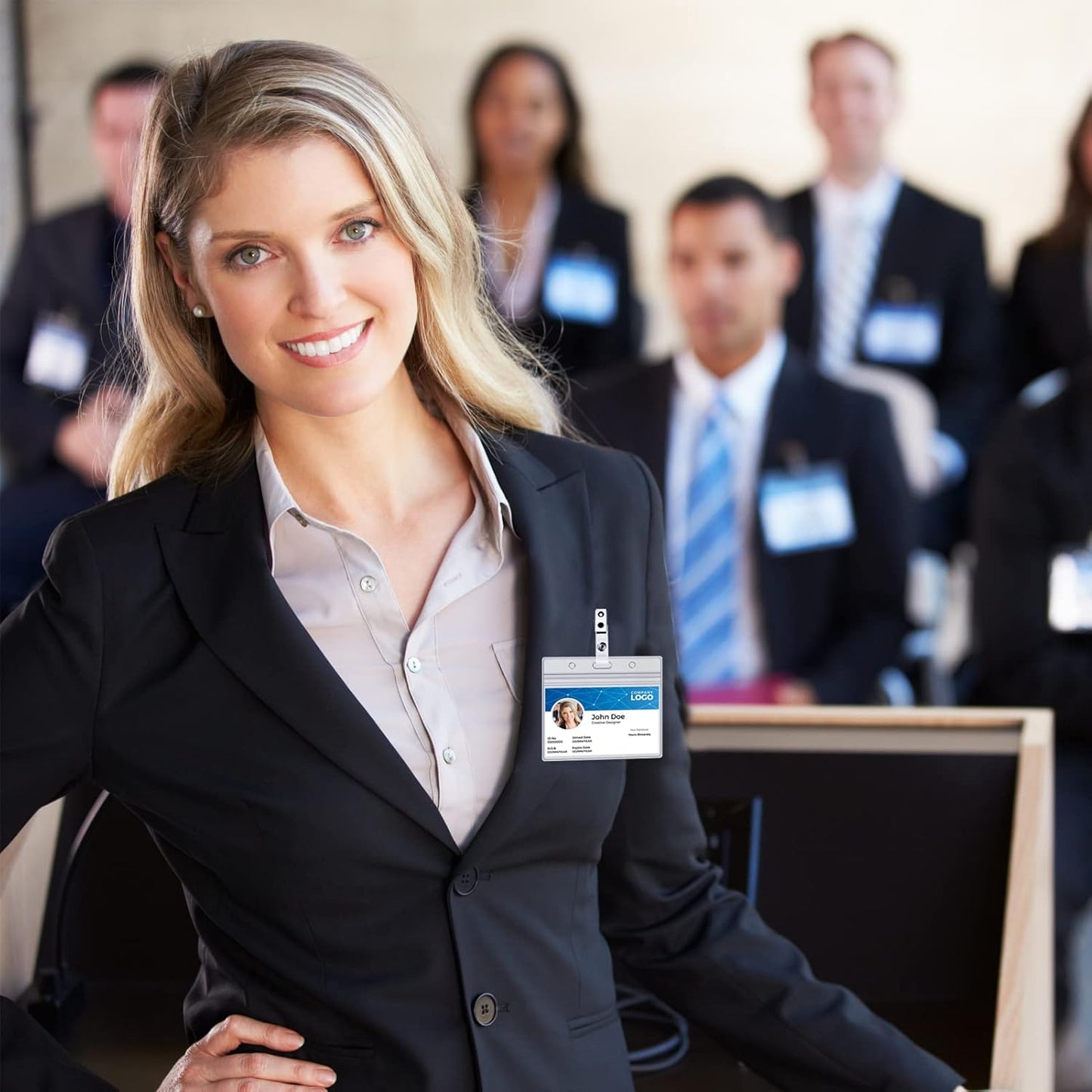 Koorito 50 Pack Name Badge Holders with Clear PVC Horizontal Badge Holder, Metal Badge Clip, Waterproof Resealable Zipper Seal Name Holder Tags