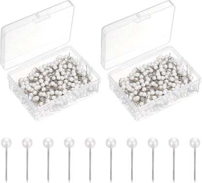 uxcell 800 Pcs Push Pins, Map Thumb Tacks 4mm Round Head Decorative Push Pins for Bulletin Board Home Office Travel Wall DIY Crafts Map Photo, Metallic White
