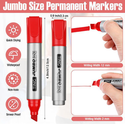 Fuutreo 10 Pack Jumbo Permanent Markers Bulk Large Chisel Tip Permanent Markers Quick Drying Waterproof Big Huge Poster Pens for Office, Logistics Company and More(Red)