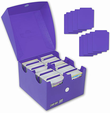 Trading Card Storage Box 800 - Purple | Card Box 800+ holds standard 35pt cards | 4-in-1 Compartments| Strong Double Wall Design | 8 dividers | Sports & Baseball Card Deck Box - Purple
