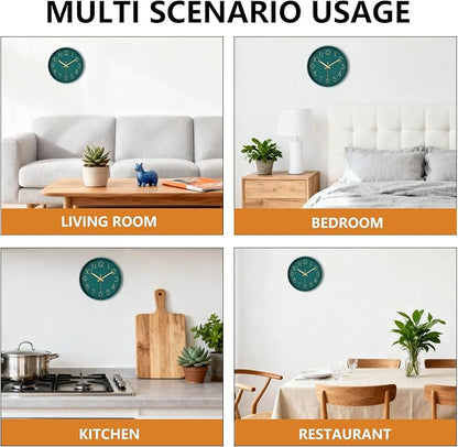 Wall Clock, Silent Wall Clocks Battery Operated 10 Inch- Modern Non Ticking Analog Clock with Large Numerals Tempered Glass Clocks for Bedroom Living Room Kitchen Office Decor, Dark Green