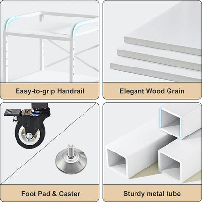 20 Inches Large Printer Stand, 2-Tier Under Desk Printer Table with Height Adjustable Shelf, Rolling Printer Cart with Industrial Wheels for Home Office (White)