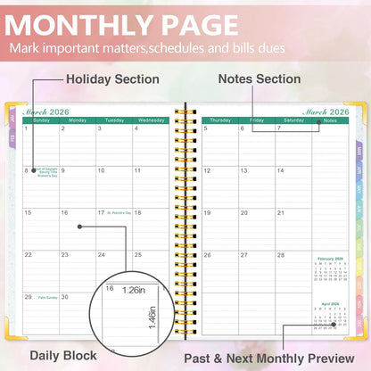 GuassLee Planner 2026 Daily Weekly and Monthly - A5 Planner from January 2026-December 2026, 6.1"x8.4" Aesthetic Agenda Planning Book with Back Pocket, Stickers, Coated Tabs, A5 Size