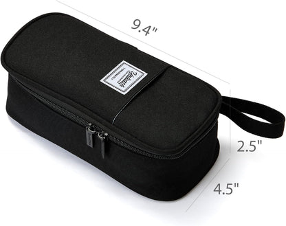 Pencil Case Pouch Box Bag School Supplies Girls Boys Kids, Cute Preppy Stuff Large Big Capacity Aesthetic Pen Organizer, Back to College Stationary, Black, Classic Stlye, 1800ml