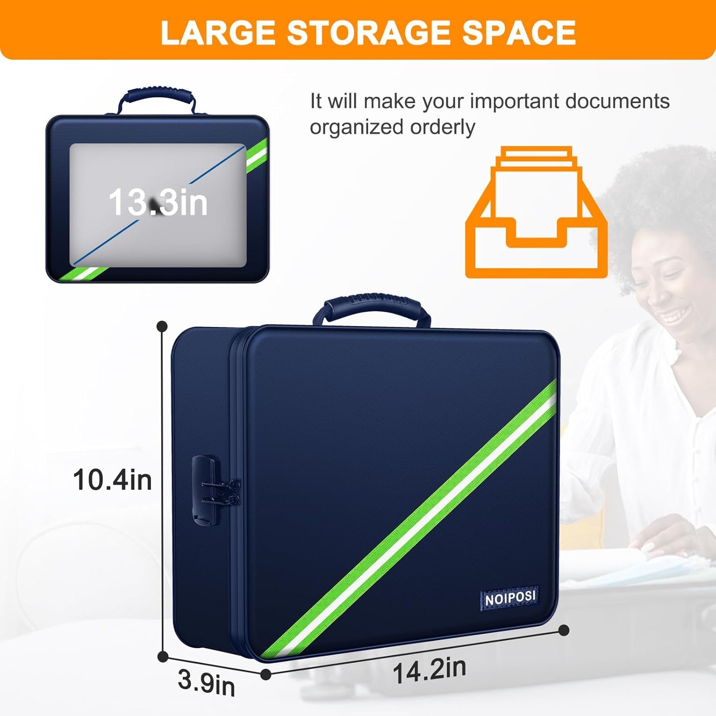 Noiposi Document Organizer with 5200℉ Heat Insulated,Waterproof and Fireproof Document Box,Portable Home Travel Safe Storage Box for Important Documents,File and Birth Certificate，Blue