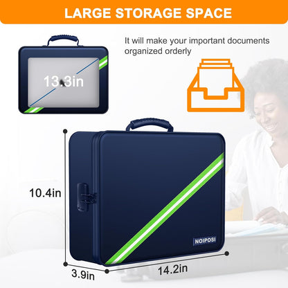 Noiposi Document Organizer with 5200℉ Heat Insulated,Waterproof and Fireproof Document Box,Portable Home Travel Safe Storage Box for Important Documents,File and Birth Certificate，Blue
