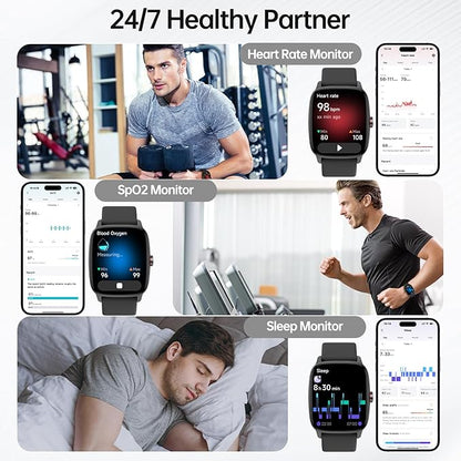 Smart Watches for Women Men with Bluetooth Call & AI Voice, 1.85" HD Fitness Tracker with Heart Rate SpO2 Sleep Monitor, 100+ Sports Modes,Mini Games, IP68 Waterproof Smartwatch for Android iOS Phones