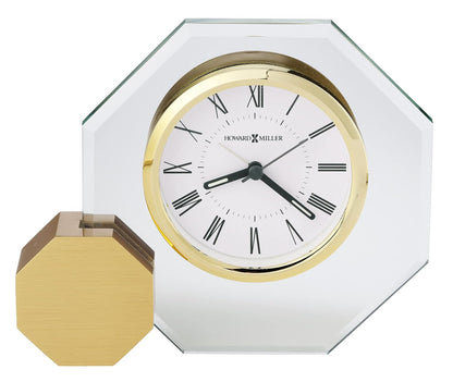 Howard Miller Danson Tabletop Clock – Premium Decorative Aluminum Base Clock with Octagon Glass Design Modern Alarm Clock Quartz Movement Roman Numeral Dial & Gold Tone Bezel for Elegant Home Decor