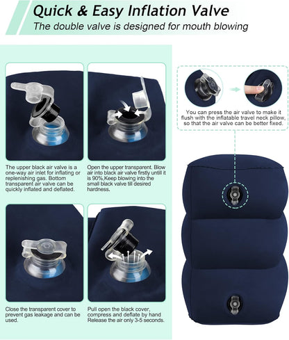 JefDiee Inflatable Travel Foot Rest Pillow, Kids Airplane Bed, Adjustable 3 Layers Height Leg Rest Pillow, Adults Travel Essentials Great for Airplane, Office, Home, Trains, Cars (Blue)