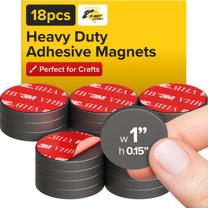 Adhesive Strong Magnets Heavy Duty (18 pcs 1x0.15) - Round Magnet - Strong Sticky Magnets with Adhesive Backing - Ceramic Magnet, Ferrite Ideal for for Industrial Use