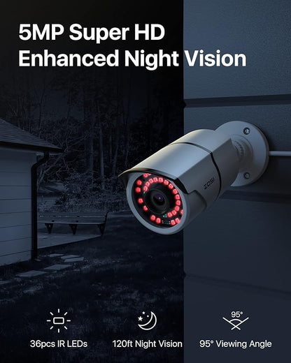 ZOSI 16CH 4K PoE Security Cameras System,4K 8MP 16 Channel H.265 NVR with 4TB Hard Drive and 8pcs 5MP Indoor Outdoor PoE IP Cameras,120ft Night Vision,Remote Access for Home Business 24/7 Recording
