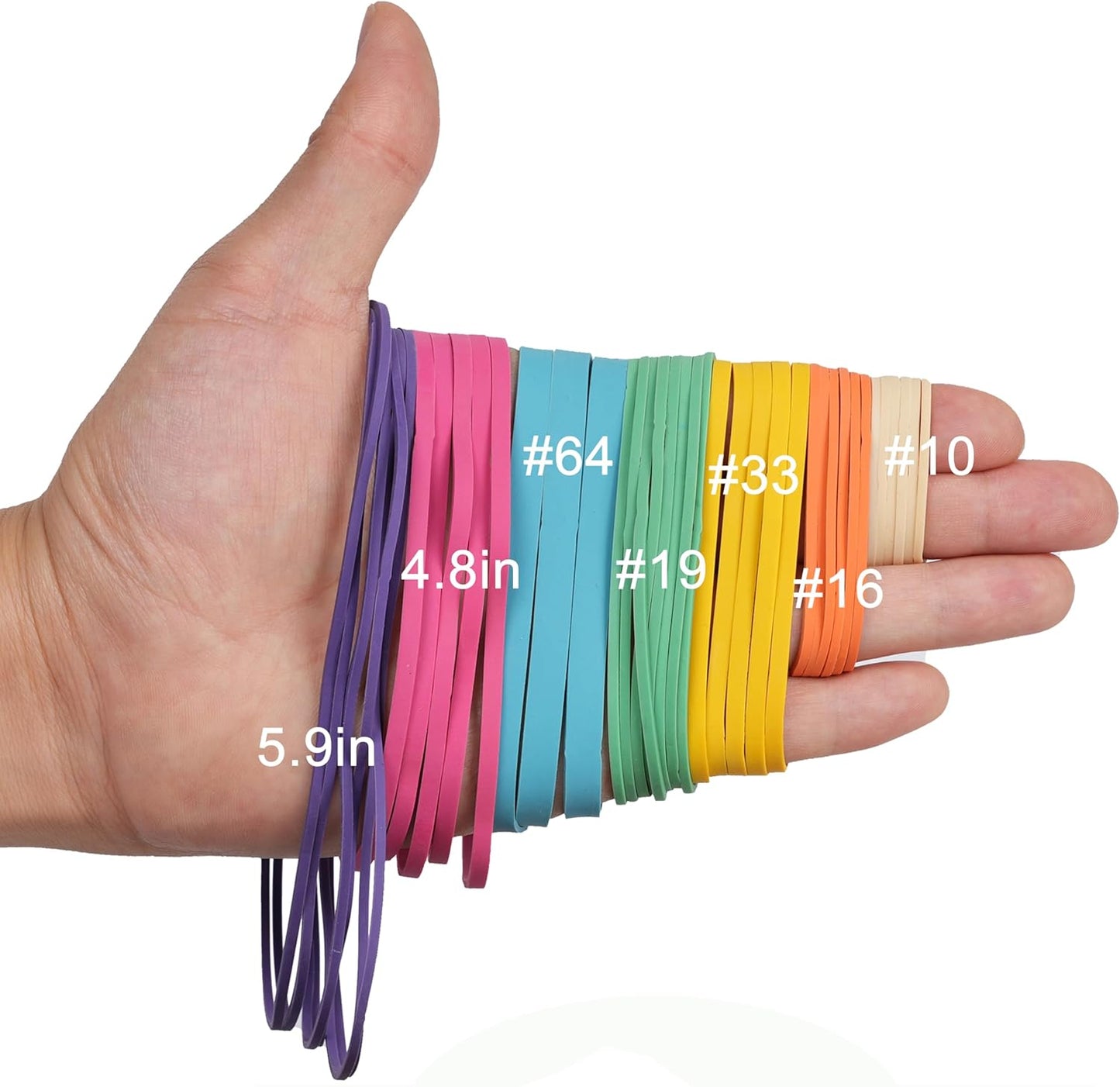 Rubber Bands Assorted Size Multicolor 0.5lb Elastic Bands for School Home Office Supplies Size#10,Size#16,Size#19,Size#33,Size#64,Size# 4.8",Size#5.9"