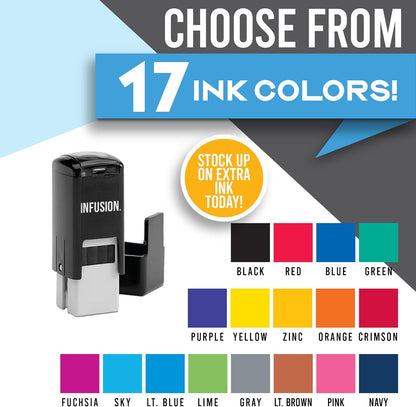 Infusion Self-Inking Custom Rubber Stamp (1/2" x 1/2") - Personalized Stamp for Office, Business, and Home Use - Customizable Text - Choose from 16 Colors
