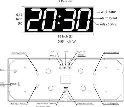 West Ocean Large Smart Digital LED WiFi Wall Clock with 6" Single Digit, Countdown, DST, Multifunction WiFi Smart Wall Clock (White Frame/White Digital)