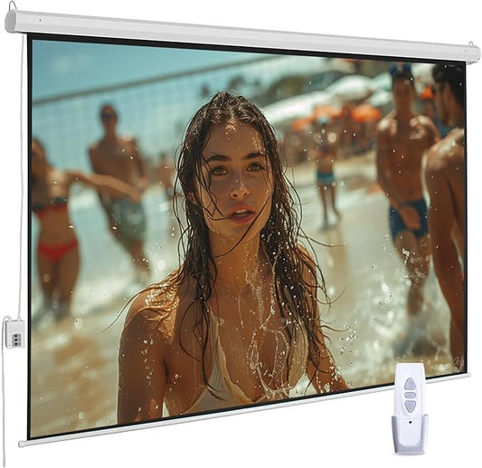 110" Motorized Projector Screen, Electric 16:9 Projector Screen with Remote Control, Indoor/Outdoor HD Movie Screen, Wall/Ceiling Mounted, Perfect for Home Office Theater TV, White