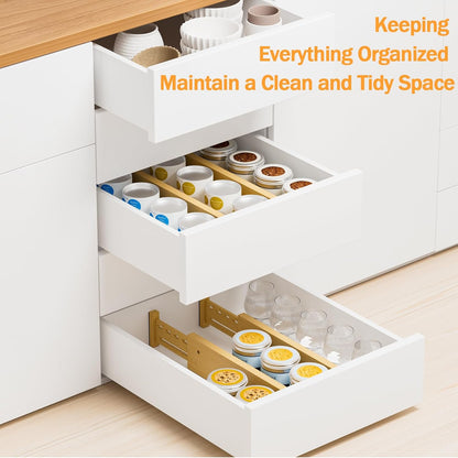 Bamboo Drawer Dividers 4" High, 12.8-18" Adjustable Drawer Organizers for Clothes,Expandable Dresser Separators in Bedroom/Kitchen/Bathroom/Office Organization and Storage,2 Pack