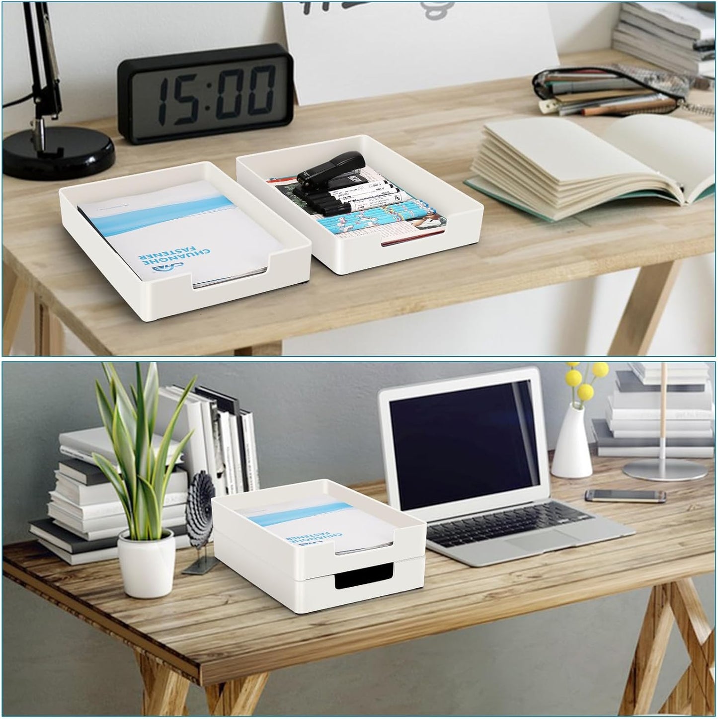 Letter Tray/Paper Tray Organizer for Desk/Stackable Letter Tray Paper Holder File Organizer for Office Supplies School Home Desk Accessories (White) 2Pcs