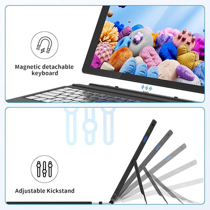 AWOW 10.1" 2-in-1 Windows Tablet with Keyboard, Intel N100 Processor, 12GB DDR5 RAM, 256GB Storage, Detachable Touchscreen Laptop, Windows 11, Dual-Band WiFi, Bluetooth, USB 3.0, HDMI, Dual Cameras