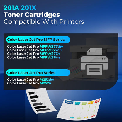 201X Toner Cartridges Replacement for HP 201X 201A HP201X 4 Pack for Color Laser Jet Pro MFP M277dw M252dw Toner Cartridges for Color Laser Jet Pro MFP M277c6 M277n M252n, Black Cyan Magenta Yellow