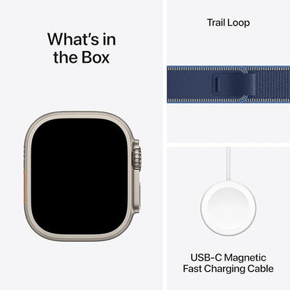 Apple Watch Ultra 3 [GPS + Cellular 49mm] Running & Multisport Smartwatch w/ Rugged Titanium Case w/ Blue/Bright Blue Trail Loop - M/L w/ AppleCare+ (2 years)