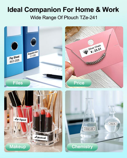 4PK Replacement for Brother TZe-241 Ptouch Label Tape 18mm 0.7 Laminated Tape for Brother PTD400 PTD410 PTD600, Black on White