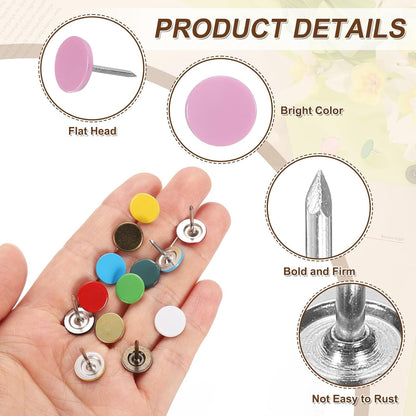 uxcell 100Pcs Upholstery Tacks, 11mmx17mm Flat Head Thumb Tack Decorative Furniture Nails Push Pins for Furniture Sofa Headboards, Pink