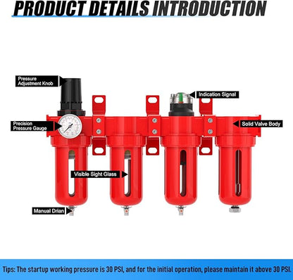 3/8" NPT Industrial Grade 4 Stage Aluminum Air Drying System, Coalescing Filter, Double Particulate Filter, Desiccant Dryer and Air Regulator,Manual Drain For Plasma Cutter and Paint Spray