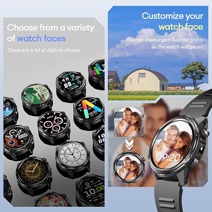 AOLON Smart Watch for Men (Answer/Make Call with 1.43'' AMOLED Display, IP68 Waterproof, 30+ Days Battery Life with100+Sport Modes Fitness Watch, Compass, Heart Rate, SPO₂ & Sleep Monitor（Khaki）