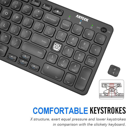 Arteck 2.4G Wireless Keyboard Ultra Slim Full Size Keyboard with Numeric Keypad and Media Hotkey for Computer/Desktop/PC/Laptop/Surface/Smart TV and Windows 10/8/ 7 Built-in Rechargeable Battery