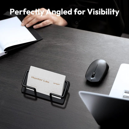 NIUBEE Acrylic Business Card Holder: Metal Business Card Display Stand for Desk - Frosted Gift Card Organizer for Office, Reception, Desktop (Black) - 2pack