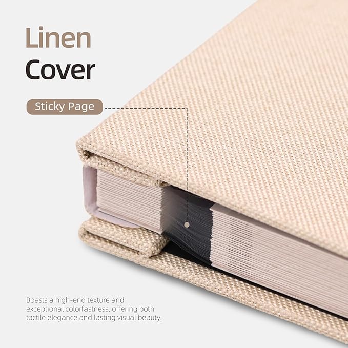 Vienrose Photo Album Self Adhesive 4x6 5x7 3x5 8x10 Scrapbook Album DIY Scrap Book with A Metallic Pen (11"x10.6" 60 Pages, Beige)