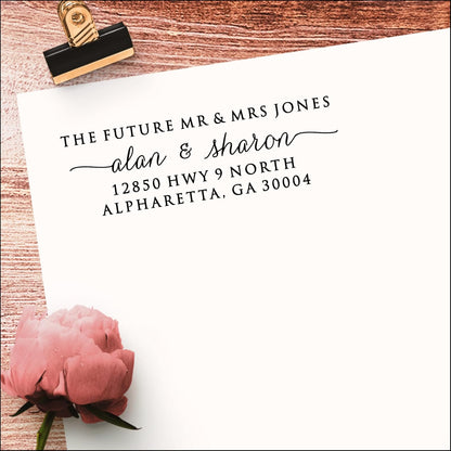 Self Inking Return Address Stamp - Custom 4 Line Personalized Address Stamp for Envelopes, Wedding Invitations, Business, Mailing Labels, Black Ink (Calligraphy Script)