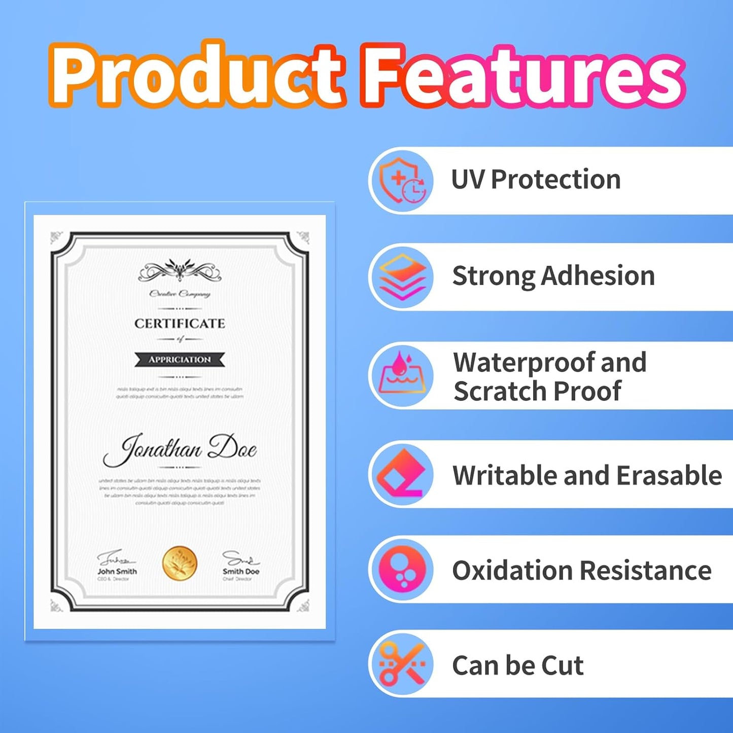 Uinkit Self-Adhesive Laminating Sheets, 4Mil 10 PCS 8.7 x 12.2 Inches Clear Self Sealing Laminating Sheets, Suitable for 8.5x11 inches Letter Size, No Machine Needed