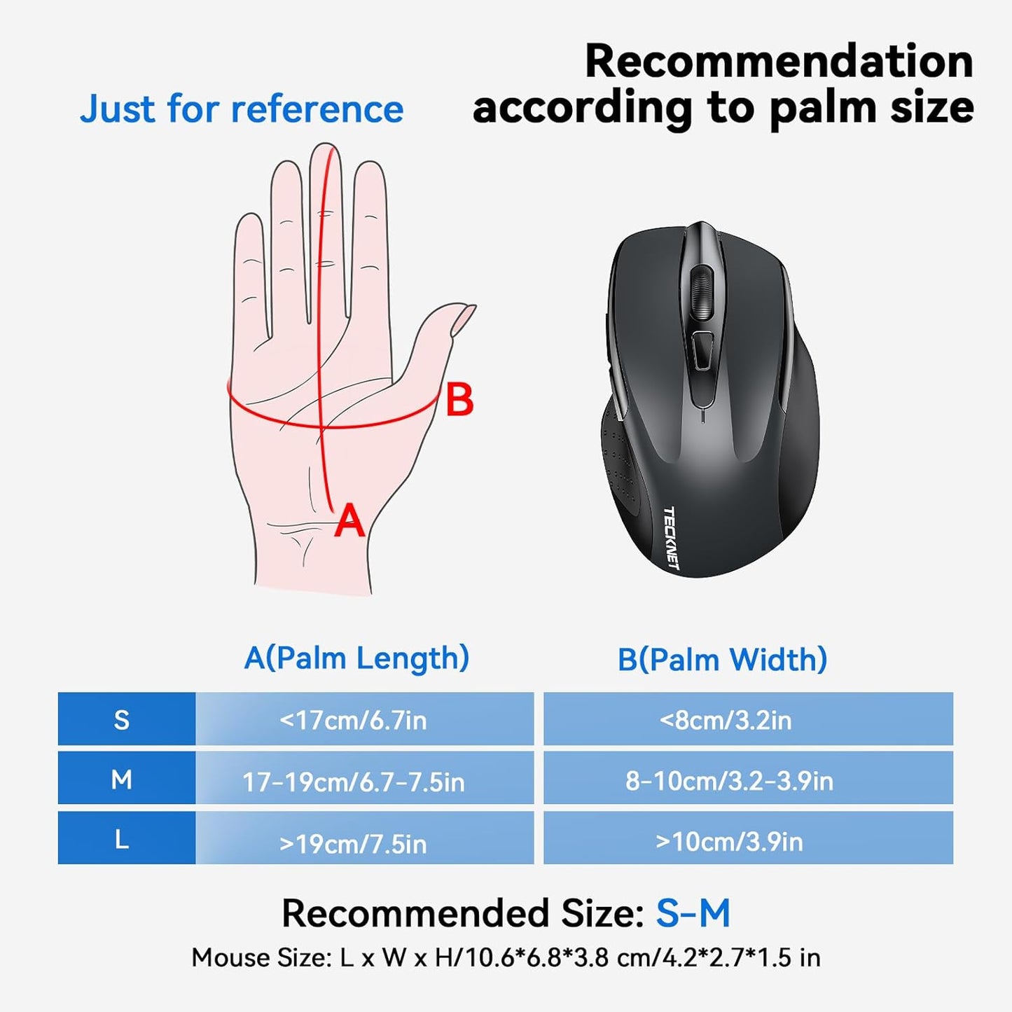 TECKNET Wireless Mouse (BT5.0/3.0 & 2.4G) Rechargeable 4800 DPI Silent USB A & Bluetooth Mouse 6 Buttons, Wide Compatibility - Grey