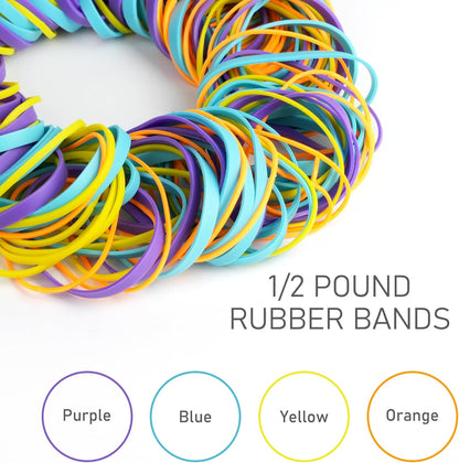 LotFancy Rubber Bands, 1/2 Pound Assorted Size #64#33#19 Colored Rubber Bands Office Supplies