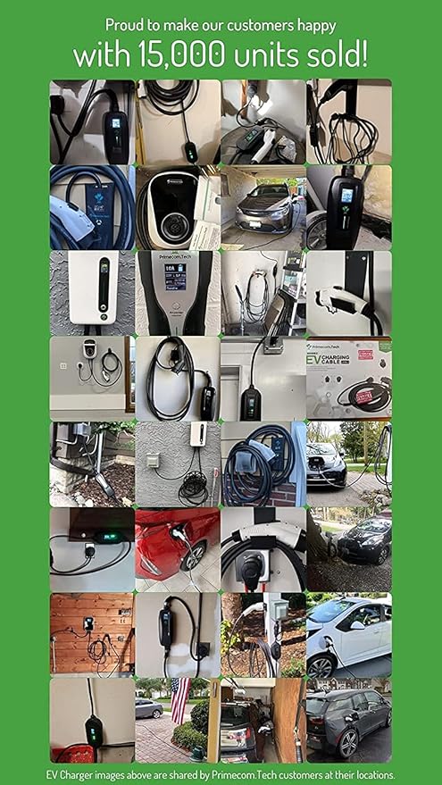 PRIMECOM Level 2 Electric Vehicle (EV) Charger (220V / 240Volt, 16Amp) Portable EVSE Smart Electric Car Charger, 30', 40', and 50 Feet Lengths (NEMA 14-50P, 35 Feet)