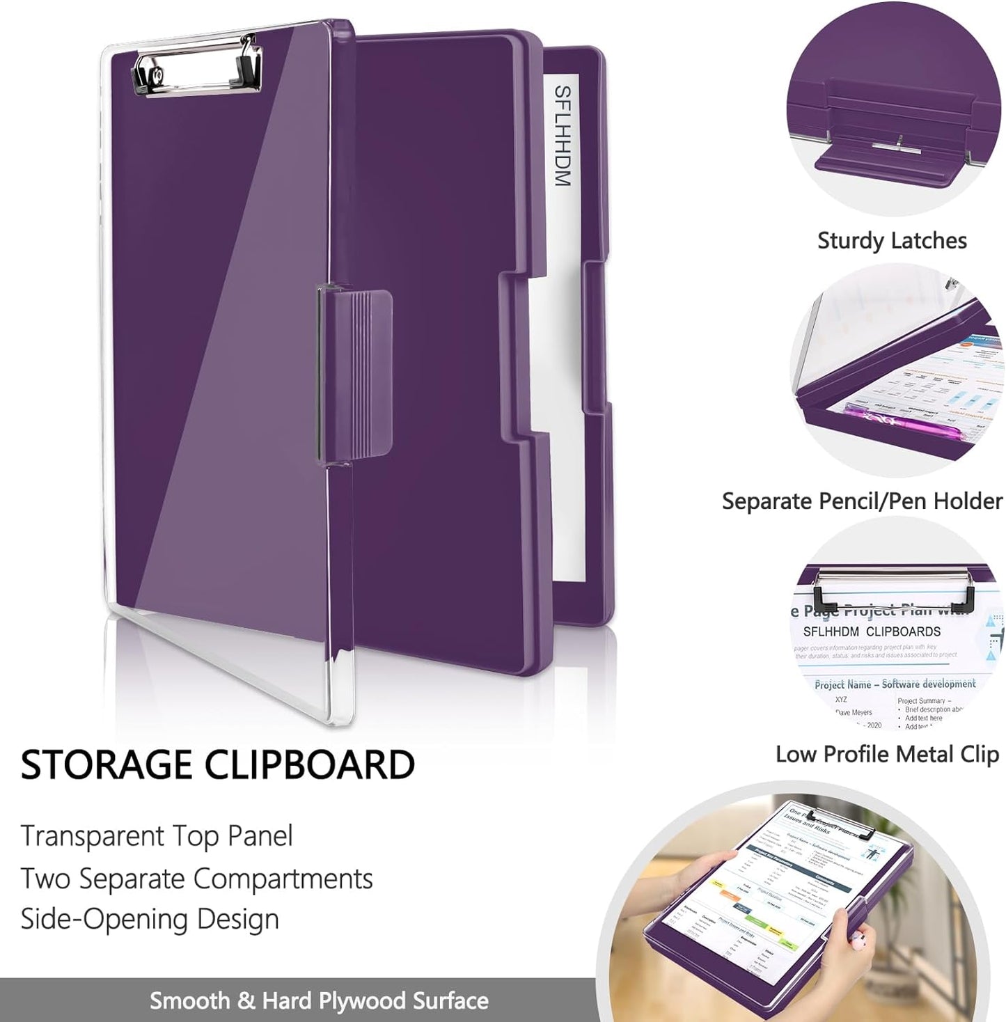Clipboard with Storage,Heavy Duty Clip Boards 8.5x11 with 2 Storage Case,Clear Visible Top Panel Storage Clipboards,Side Open Clip Boards,Nursing Clipboard Folder Case for Office Supplies-Dark Purple