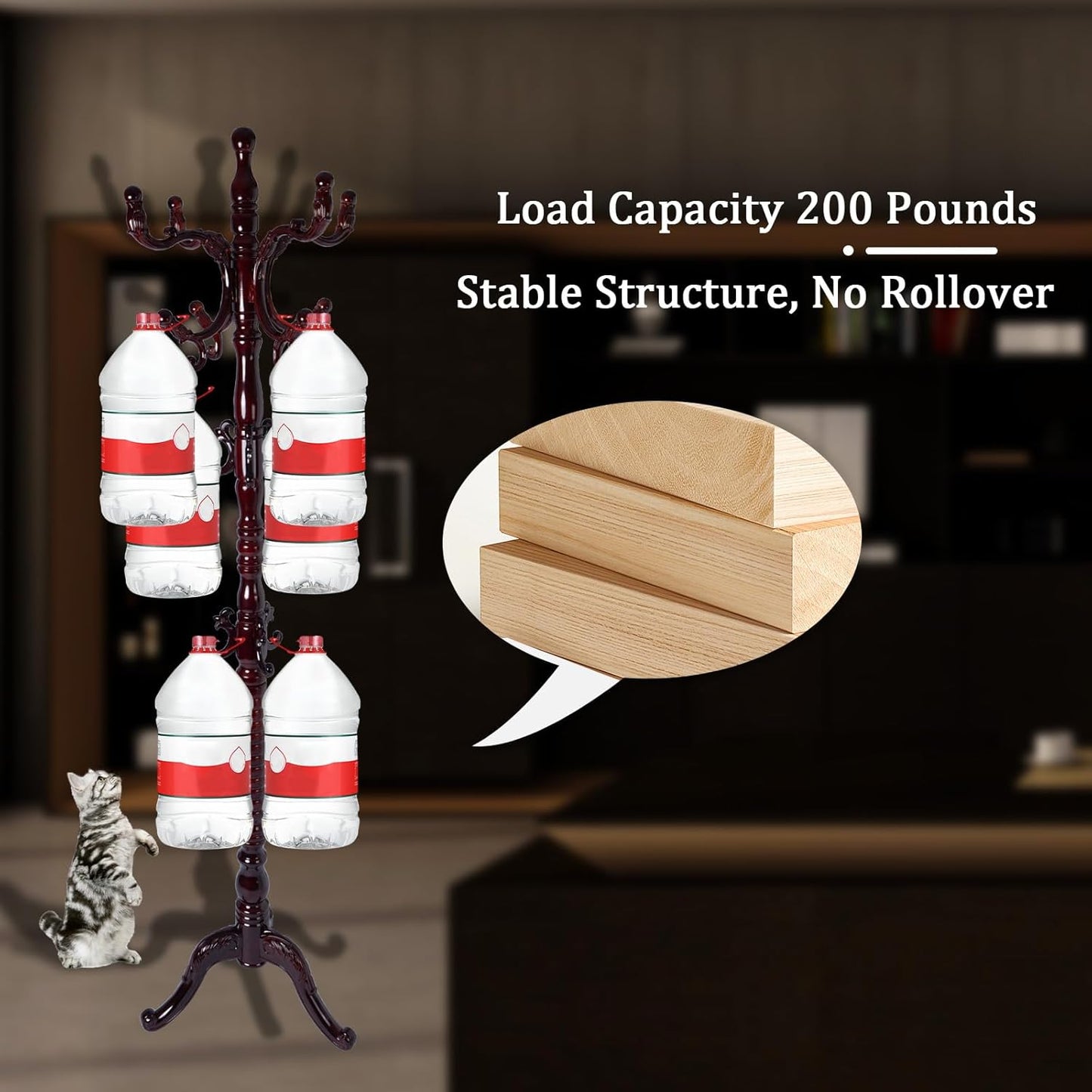 Coat Racks FreeStanding with 14 Hooks, Natural Wood Coat Rack with Solid Round Base, Adjustable Height Coat Racks, Easy Assembly for Hallway, Bedroom and Office (Reddish brown-Tri-Legged Base)