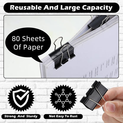 Yexiya 300 Pcs Medium Binder Clips Paper Med Clips Office Supplies Paper Clamps for Teachers Students School Office Business Paperwork Supplies (Black, 1.25 Inch)