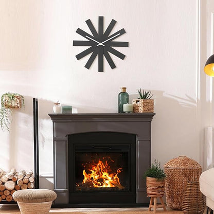 BEW Wall Clock, 14 in Mid Century Modern Wall Clocks Battery Operated, Unique 3D Frameless Black Metal Wall Clock Silent Non Ticking for Kitchen, Bedroom, Office, Outdoor, Living Room Decor