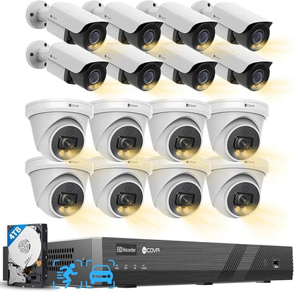 4COVR 4K 16 Channel Security Camera System PoE, 2-Way Audio Talk, AI Person Vehicle Detection & Smart Color Night Vision, UHD 4TB NVR, 8 Dome 8 Bullet 8MP IP67 IP Camera for Businesses, LYH37Y8M1616