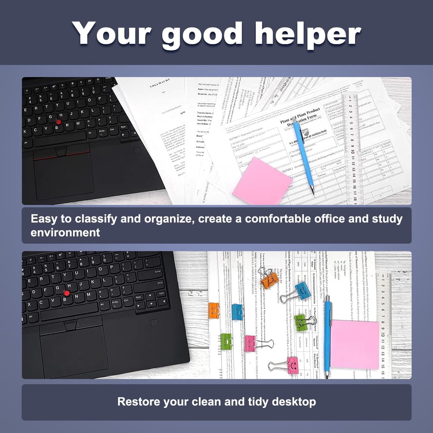 40 Pack Smiling Binder Paper Clips, Mini Metal Binder Clips for Kitchen, Send Goods from Local Warehouse, Cute Binder Clips, School Personal Document Organizing Classifying, Office, Paper Clamps