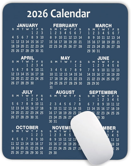 Calendar Mouse Pad, 2026 Blue Calendar Vertical Edition Gaming Mouse Mat with Custom Design, Non-Slip Rubber Base MousePads for Office Home Laptop Travel, 9.5"x7.9"x0.12" Inch