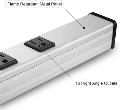 Heavy Duty Power Strip - 16 Outlet Large Metal Industrial Power Strip, 15FT Cord, 15A, 125V, 1875W (Silver)