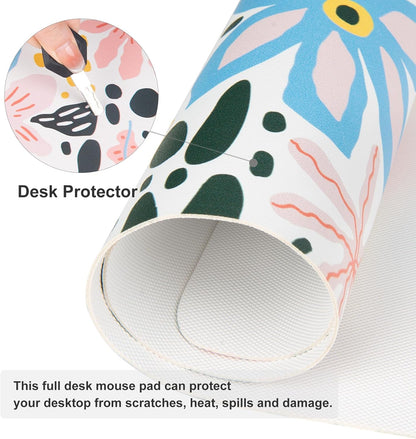 QIYI Floral Large Mouse Pad, Cute Desk Mat for Desktop, Women Girls Desk Accessories Office Décor, PU Leather Waterproof Big Gaming Mousepad, Doodle Flowers Desk Pad Computer Mat, 31.5" x 15.7"
