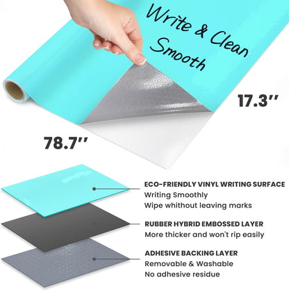 T&W SAME FILM White Board Dry Erase-Colorful Whiteboard Wall Sticker Roll 17.3''X78.7''-Self Adhesive Dry Erase Paper for Desk/Glass/Fridge/Office/Door/Classroom/Kids/Adults-3 Markers-Blue