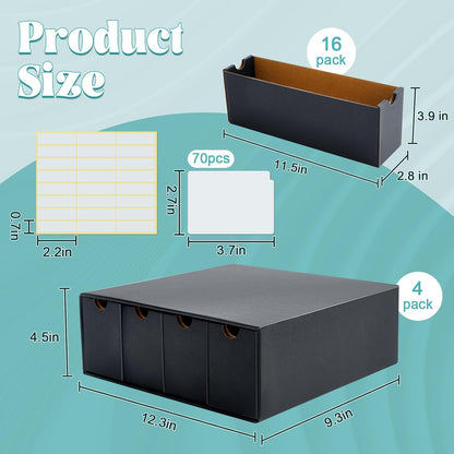 Cholemy Trading Card Storage Box 15000+ with 70 Cardboard Storage Divider, Label Sticker for Collection Compatible with TCG, Sport Cards(4 Row, 4 in A Row,Black)