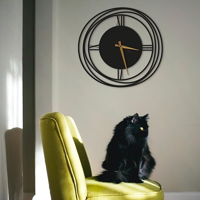 Circular Harmony Wall Clock – 20 Inch Mid-Size, Quiet Sweep Quartz Movement, Black Metal Modern Clock for Entryway, Home Office, Bedroom