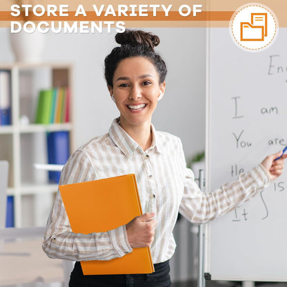 Henoyso 72 Pcs Plastic Folder with Clear Front Pocket and 3 Prong Plastic Folders with Card Slot Pocket Folders with Prongs for School Office (Orange)